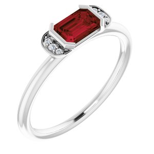 Platinum Natural Mozambique Garnet & .02 CTW Natural Diamond Stackable Ring