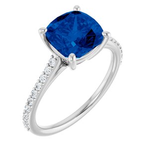 14K White Gold Lab-Grown Blue Sapphire & 1/5 CTW Natural Diamond Ring