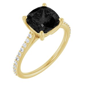14K Yellow Gold Natural Black Onyx & 1/5 CTW Natural Diamond Ring