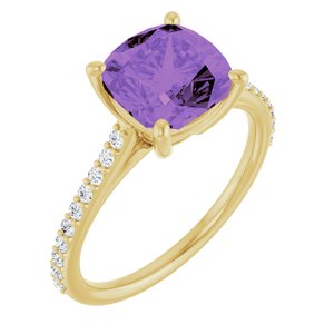 14K Yellow Gold Natural Amethyst & 1/5 CTW Natural Diamond Ring