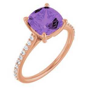 14K Rose Gold Natural Amethyst & 1/5 CTW Natural Diamond Ring