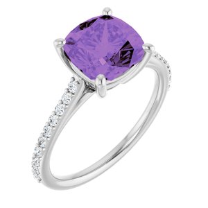 14K White Gold Natural Amethyst & 1/5 CTW Natural Diamond Ring