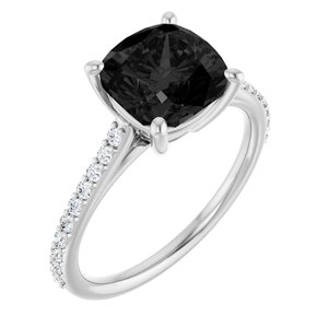 14K White Gold Natural Black Onyx & 1/5 CTW Natural Diamond Ring