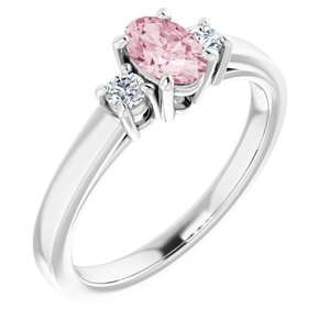 14K White Gold 6x4 mm Oval Natural Pink Morganite & 1/8 CTW Natural Diamond Ring
