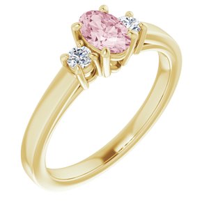 14K Yellow Gold 6x4 mm Oval Natural Pink Morganite & 1/8 CTW Natural Diamond Ring