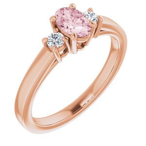 14K Rose Gold 6x4 mm Oval Natural Pink Morganite & 1/8 CTW Natural Diamond Ring