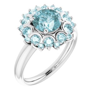 14K White Gold Natural Sky Blue Topaz & 3/8 CTW Natural Diamond Ring