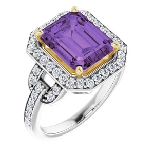 14K White/Yellow Gold Natural Amethyst & 1/2 CTW Natural Diamond Ring