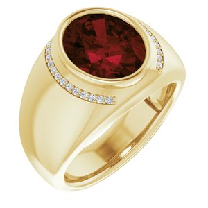 14K Yellow Gold Natural Mozambique Garnet & 1/8 CTW Natural Diamond Ring