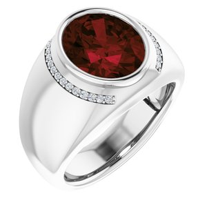 14K White Gold Natural Mozambique Garnet & 1/8 CTW Natural Diamond Ring