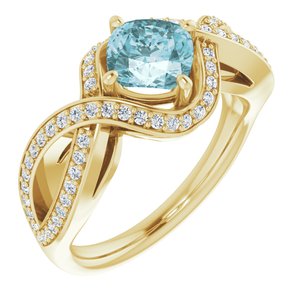 14K Yellow Gold Natural Sky Blue Topaz & 1/3 CTW Natural Diamond Ring