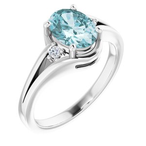 14K White Gold Natural Sky Blue Topaz & .05 CTW Natural Diamond Ring