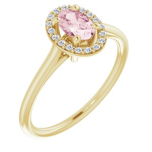 14K Yellow Gold Natural Pink Morganite & 1/10 CTW Natural Diamond Ring