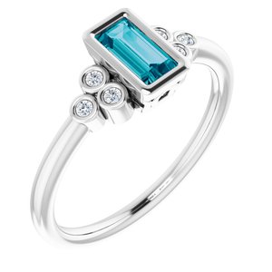14K White Gold Natural London Blue Topaz & .06 CTW Natural Diamond Ring
