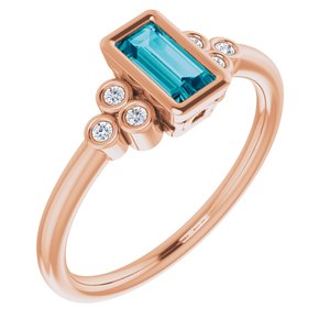 14K Rose Gold Natural London Blue Topaz & .06 CTW Natural Diamond Ring