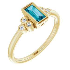 14K Yellow Gold Natural London Blue Topaz & .06 CTW Natural Diamond Ring