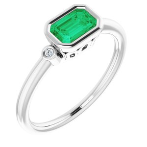 14K White Gold Lab-Grown Emerald & .02 CTW Natural Diamond Ring