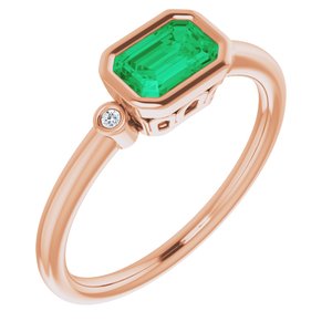 14K Rose Gold Lab-Grown Emerald & .02 CTW Natural Diamond Ring