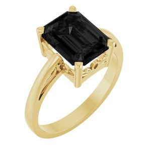 14K Yellow Gold Natural Black Onyx Scroll Setting�� Ring