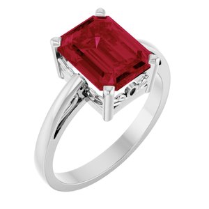 14K White Gold Lab-Grown Ruby Scroll Setting�� Ring