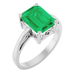 14K White Gold Lab-Grown Emerald Scroll Setting�� Ring