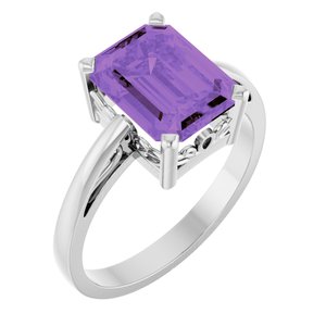 14K White Gold Natural Amethyst Scroll Setting�� Ring