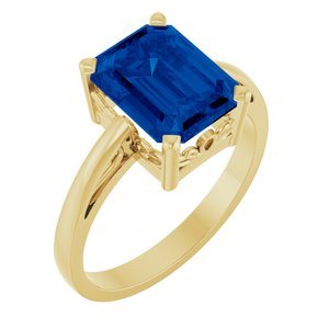 14K Yellow Gold Lab-Grown Blue Sapphire Scroll Setting�� Ring