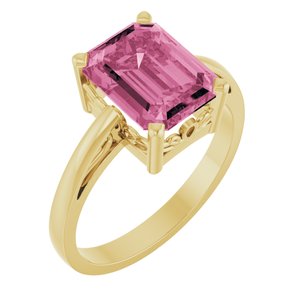 14K Yellow Gold Natural Pink Tourmaline Scroll Setting�� Ring