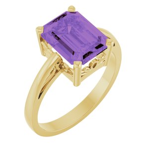 14K Yellow Gold Natural Amethyst Scroll Setting�� Ring
