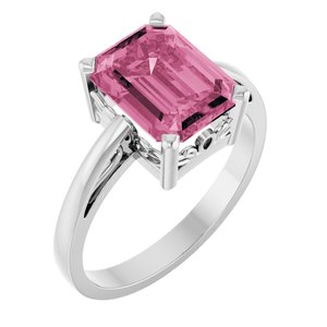 14K White Gold Natural Pink Tourmaline Scroll Setting�� Ring