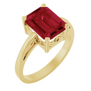 14K Yellow Gold Lab-Grown Ruby Scroll Setting�� Ring