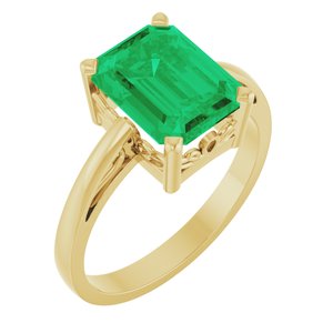 14K Yellow Gold Lab-Grown Emerald Scroll Setting�� Ring