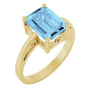 14K Yellow Gold Natural Aquamarine Scroll Setting�� Ring