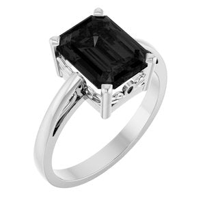 14K White Gold Natural Black Onyx Scroll Setting�� Ring