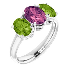 14K White Gold Imitation Pink Tourmaline & Imitation Peridot Ring