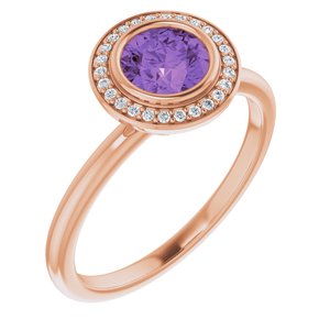 14K Rose Gold Natural Amethyst & .06 CTW Natural Diamond Ring