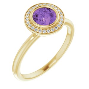 14K Yellow Gold Natural Amethyst & .06 CTW Natural Diamond Ring