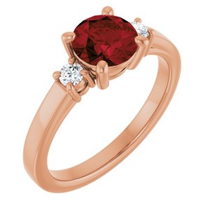 14K Rose Gold 6.5 mm Round Natural Mozambique Garnet & 1/8 CTW Natural Diamond Ring