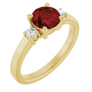 14K Yellow Gold 6.5 mm Round Mozambique Garnet & 1/8 CTW Diamond Ring