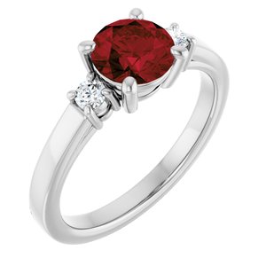 14K White Gold 6.5 mm Round Mozambique Garnet & 1/8 CTW Diamond Ring