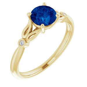 14K Yellow Gold Lab-Grown Blue Sapphire & .02 CTW Natural Diamond Ring