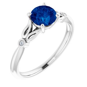 Platinum Lab-Grown Blue Sapphire & .02 CTW Natural Diamond Ring