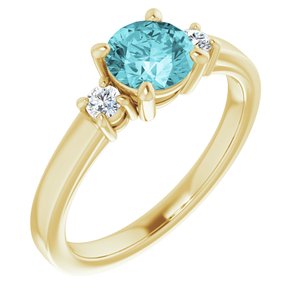 14K Yellow Gold 6 mm Round Natural Blue Zircon & 1/8 CTW Natural Diamond Ring