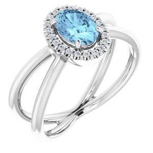 Sterling Silver Natural Aquamarine & 1/10 CTW Natural Diamond Ring