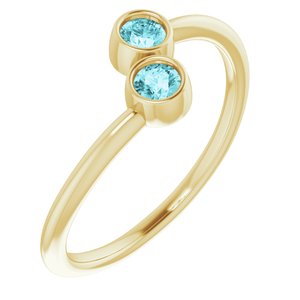 14K Yellow Gold Natural Blue Zircon Two-Stone Ring