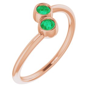 14K Rose Gold Natural Emerald Two-Stone Ring