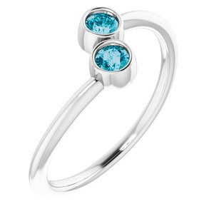 14K White Gold Natural London Blue Topaz Two-Stone Ring