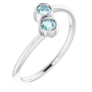 14K White Gold Natural Sky Blue Topaz Two-Stone Ring