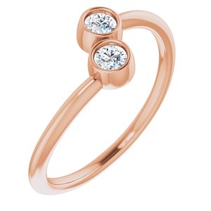 14K Rose Gold Natural White Sapphire Two-Stone Ring