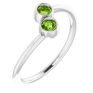 14K White Gold Natural Peridot Two-Stone Ring